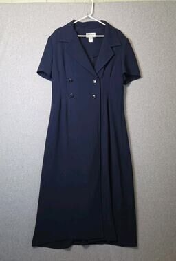 Vtg Oberon NY Navy SS Double Breasted Midi Dress Women's Plus 16